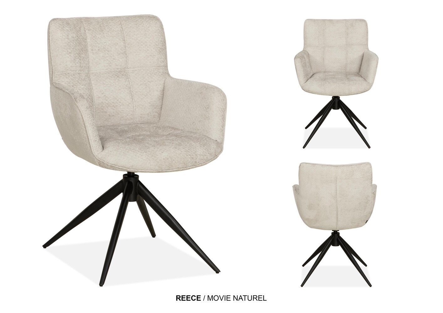 Armstoel Reece met draaipoot in stof Movie