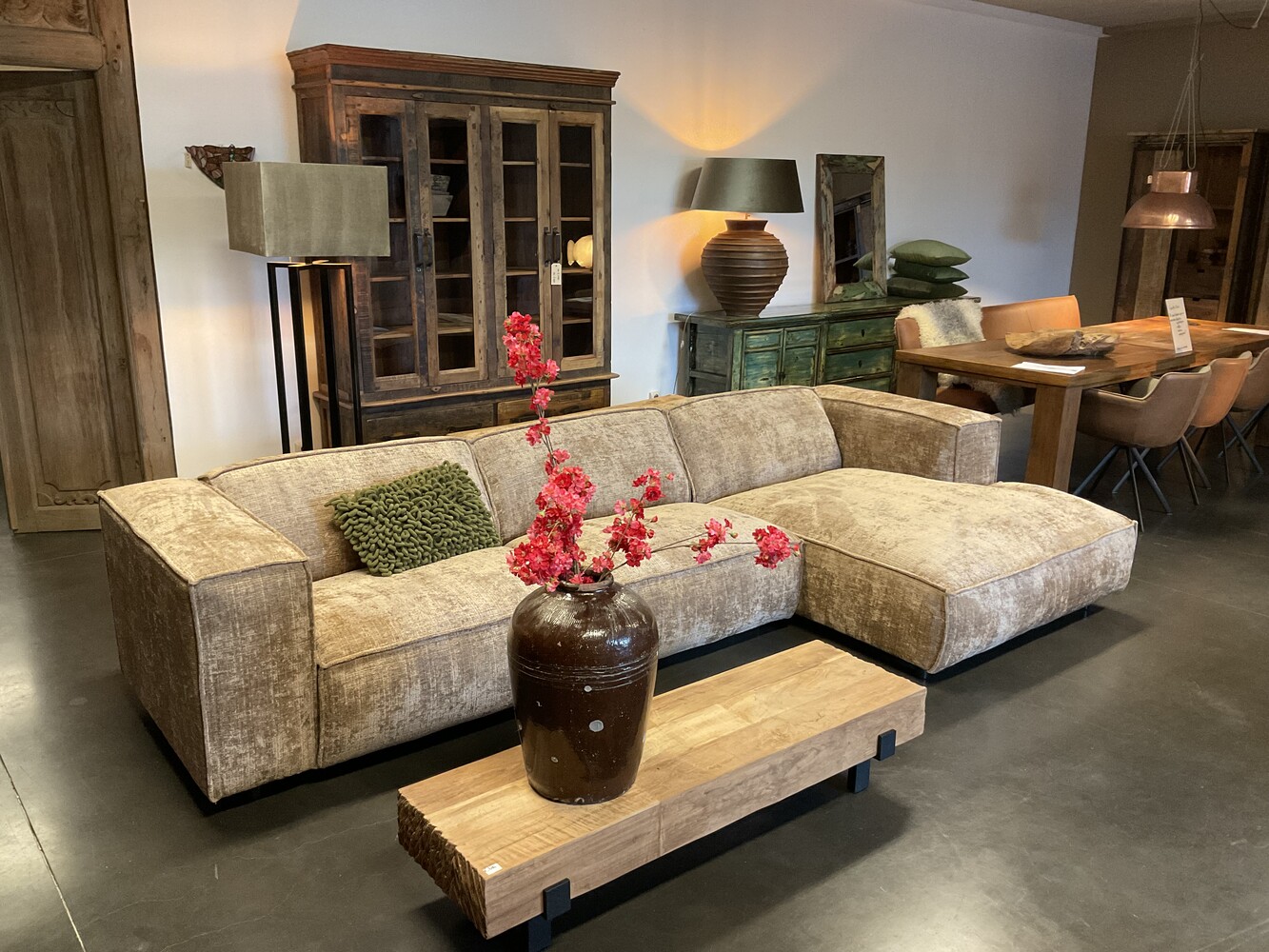 Elementenbank Amazon 1,5 + 1,5 + Divan in stof Cyclamen