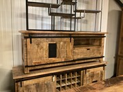 Industrieel tv-meubel massief mangohout 1 loftdeur zwart stalen rail 1 lade Earth Mango Collection verkrijgbaar in 4 breedtes Colonial Warehouse Kessenich