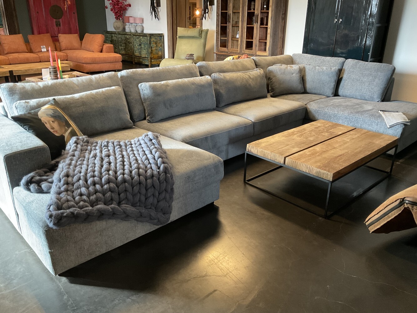 Loungebank Linea Divan + 3 zits + Long Chaire in stof Venlo Grey