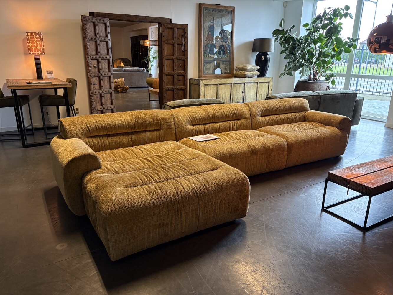 Loungebank Sweety 3-zits met Divan in stof Cyclamen Gold B