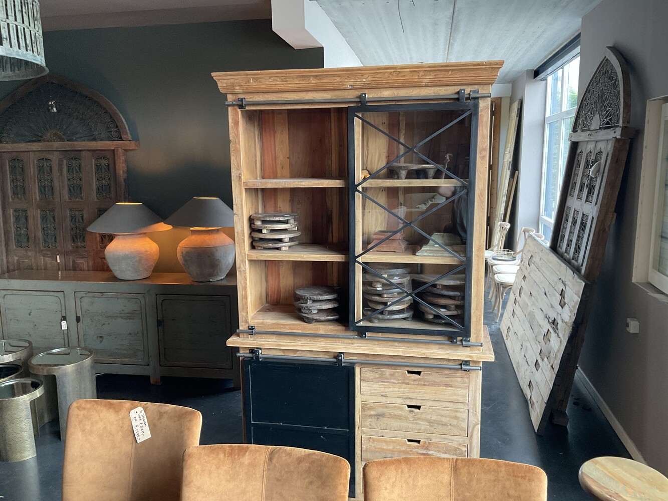 Vitrinekast Teak Zwart